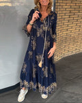 Nora | Women's Vintage Floral V-Neck Midi Dress