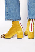 Women's Suede Leopard Toe Mid Heel Ankle Boots