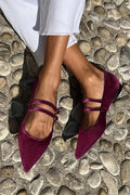 Women's Velvet Pointed Toe Mary Jane Flats