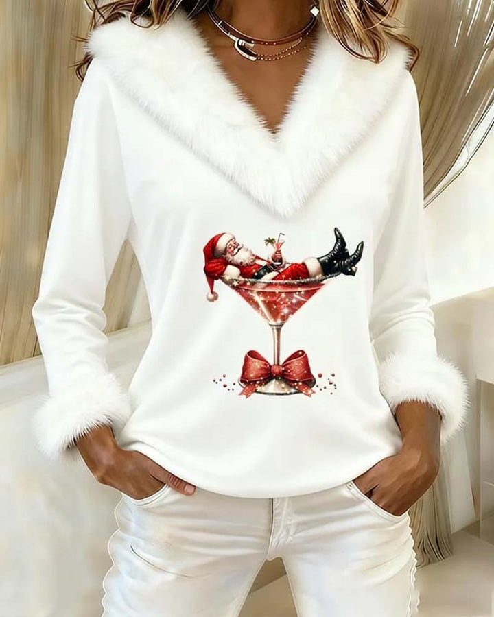 ALENYA – PLUSH CHRISTMAS PRINT LONG SLEEVE TOP
