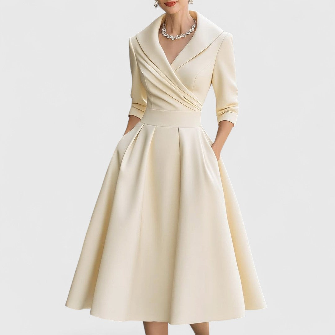 DIANA – FEMININE V-NECK MIDI DRESS