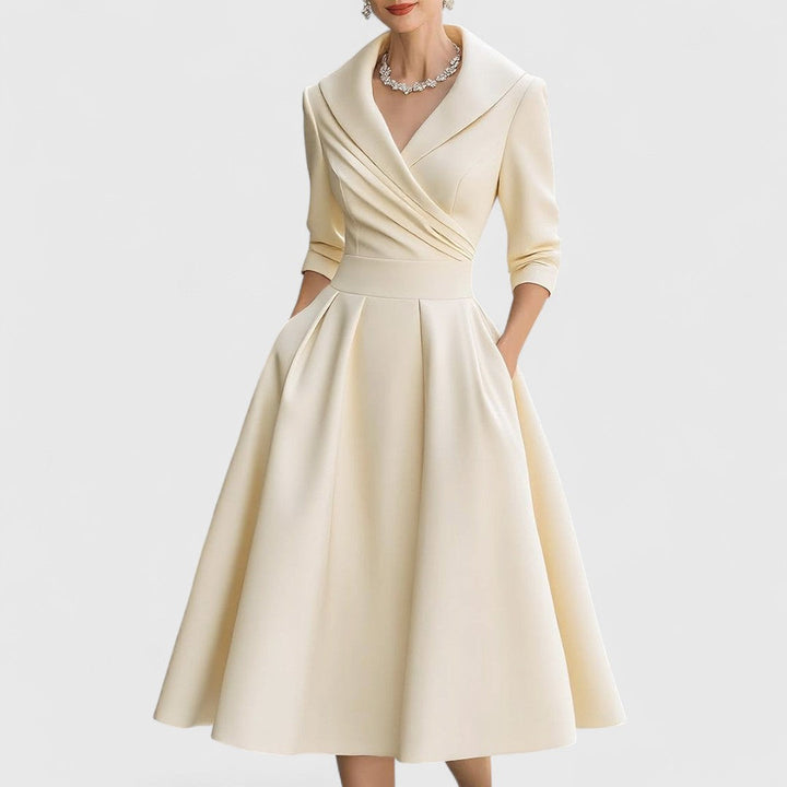 DIANA – FEMININE V-NECK MIDI DRESS