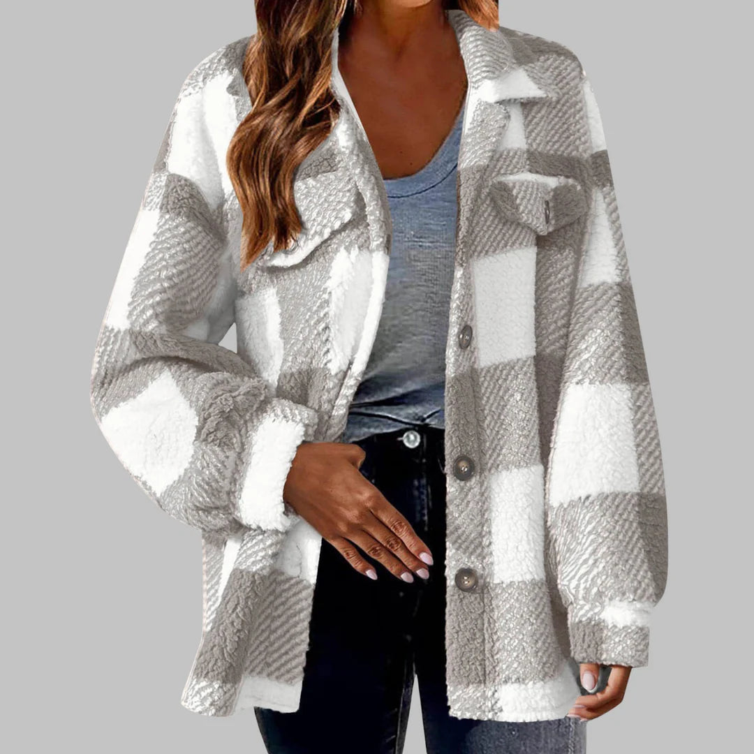 Women's Plaid Fleece Shacket – Gray