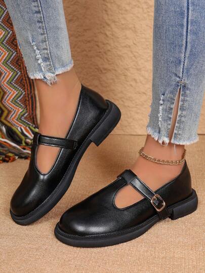 Women's Leather Wide Fit Mary Janes – Black