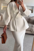 Calina | Women's V-Neck Peplum Top and Skirt Set