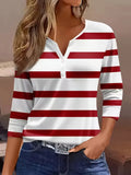 Myrravyn | Women's Striped V-Neck Henley Top