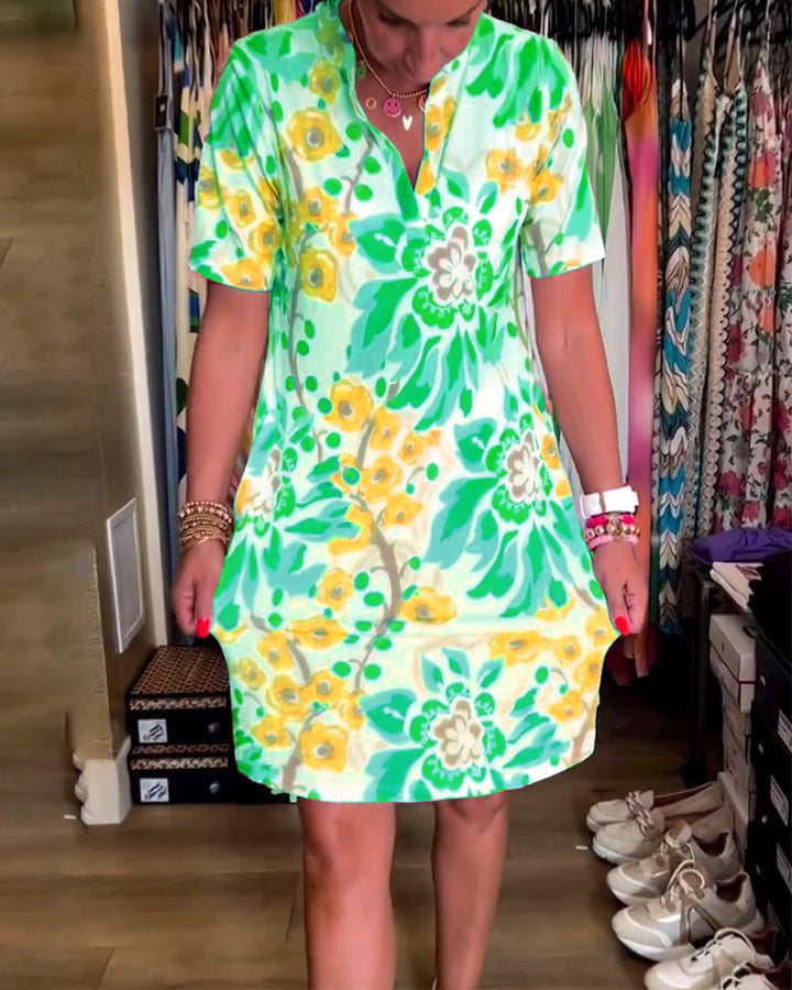 LVENDRA - Short Sleeve Floral Print Dress