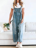 Women's Distressed Wide Leg Denim Overalls