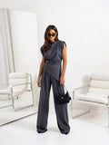 Zaylee | Women's Draped Top and Wide Leg Pants Set