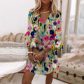 Women's Floral V-Neck Bell Sleeve Mini Dress