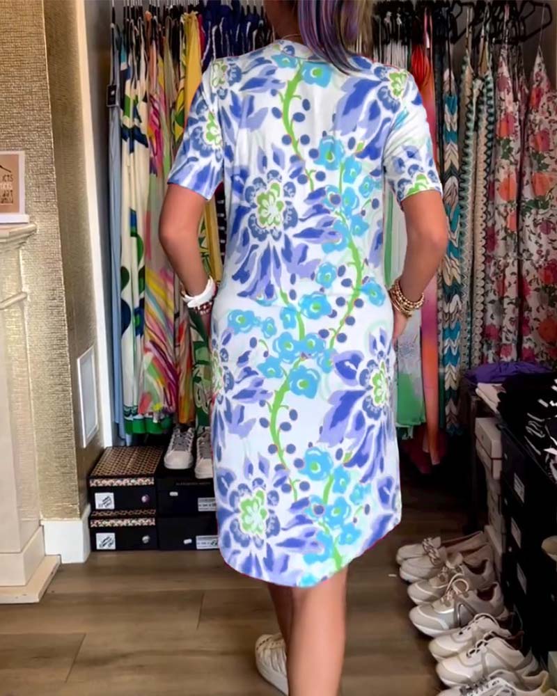 LVENDRA - Short Sleeve Floral Print Dress