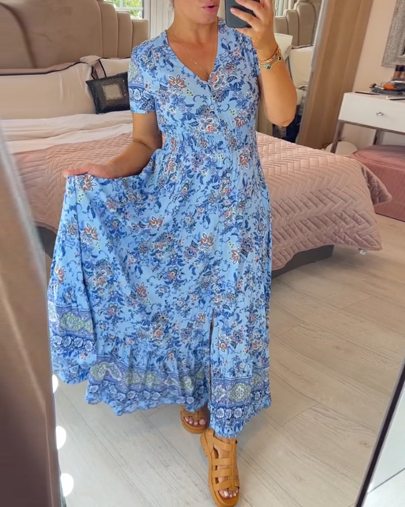 Ophelia | Floral Print V-Neck Dress