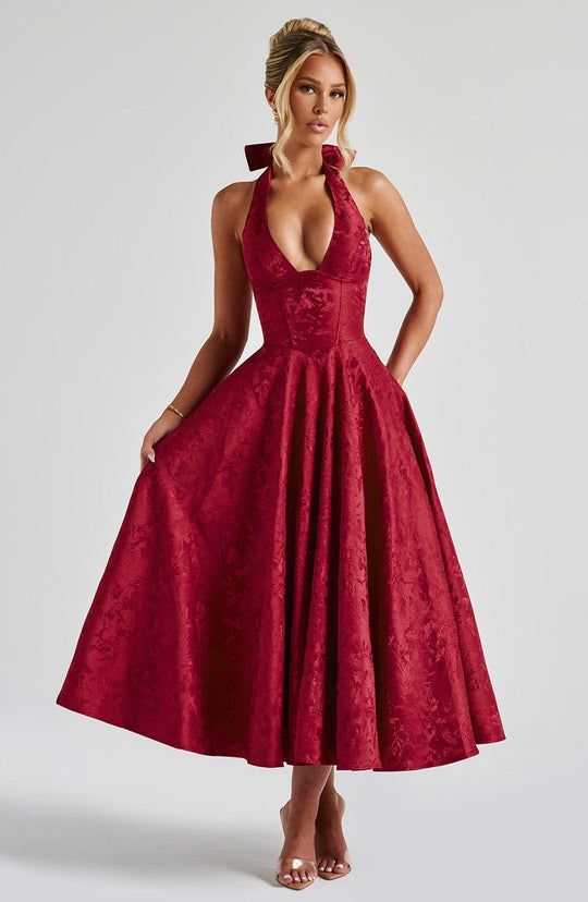 AVALYN – ELEGANT HALTER MIDI DRESS