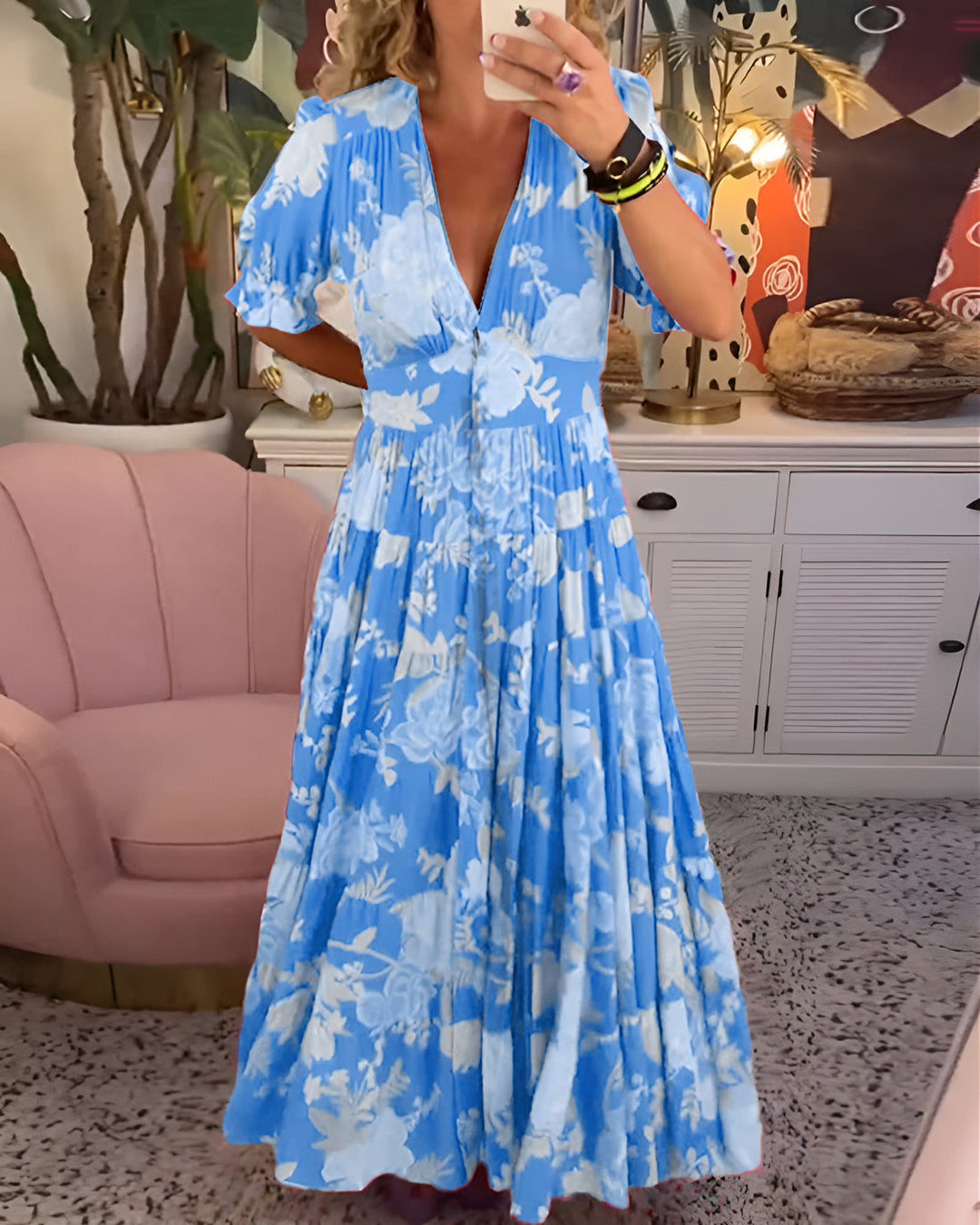 GIANNA – FLORAL PRINT V-NECK POCKET DRESS