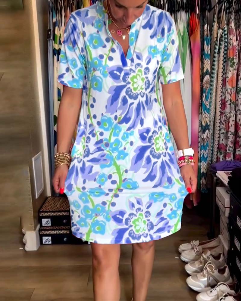 LVENDRA - Short Sleeve Floral Print Dress