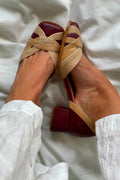 Women's Leather Woven Slingback Block Heels