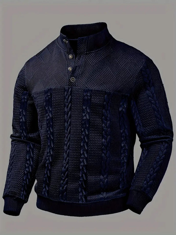 DAWSON – LONG SLEEVE HENLEY SWEATER WITH STRIPES