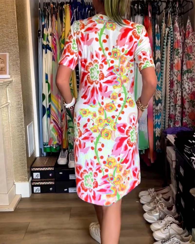 LVENDRA - Short Sleeve Floral Print Dress