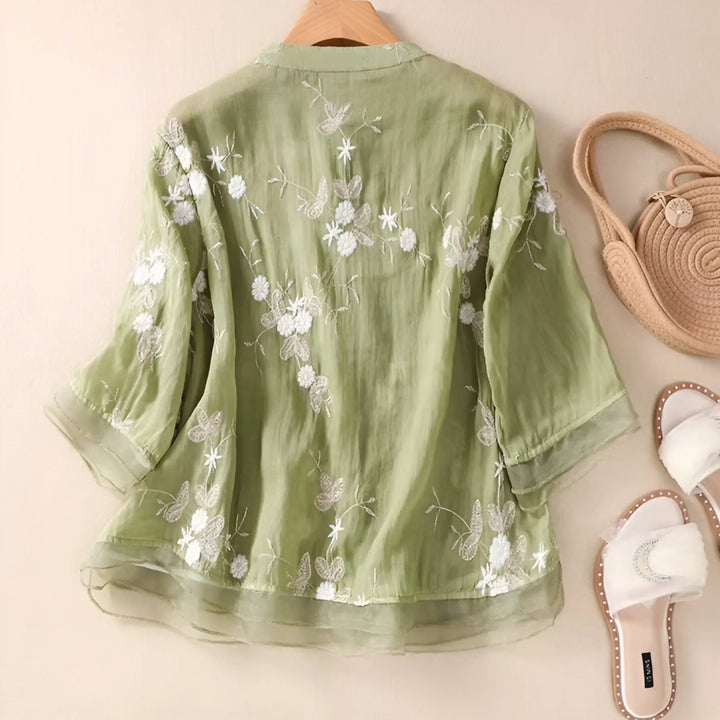 Peyton - Cotton Top with Embroidered Flowers