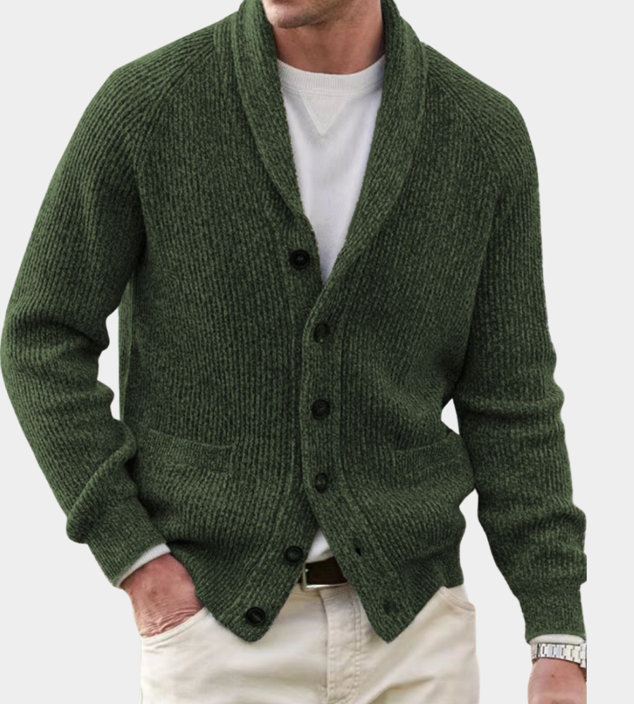Men's Shawl Collar Knit Cardigan – Olive