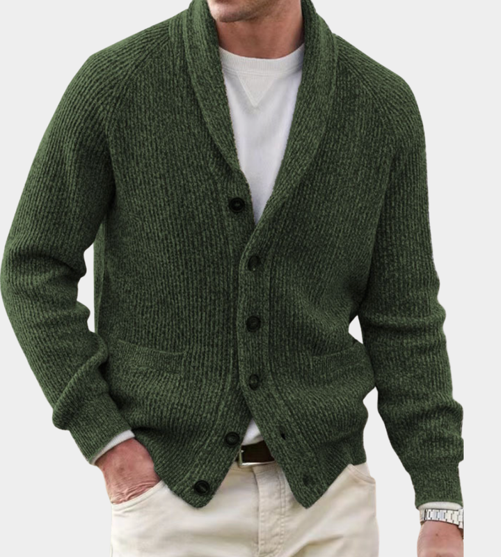 Men's Shawl Collar Knit Cardigan – Olive