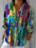 Persin | Women's Abstract Print Button-Up Blouse