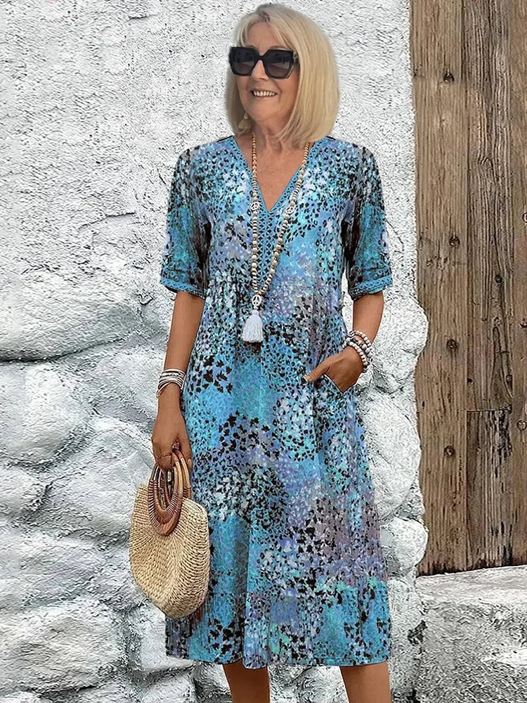 VELINA – LEOPARD LACE V-NECK SUMMER DRESS