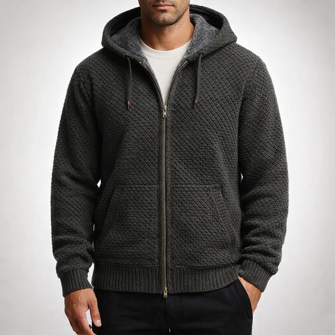 VALENTIN | MEN'S FLEECE LINED HOODIE FULL ZIP KNIT JACKET