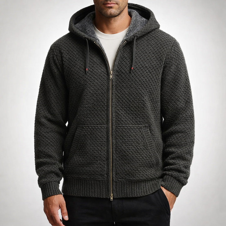 VALENTIN | MEN'S FLEECE LINED HOODIE FULL ZIP KNIT JACKET