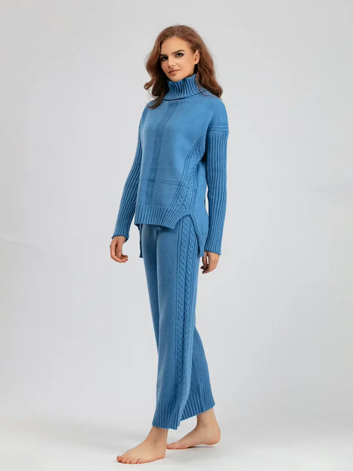 Scarlett - Chic High-Neck Knit Sweater & Loose Pants Set
