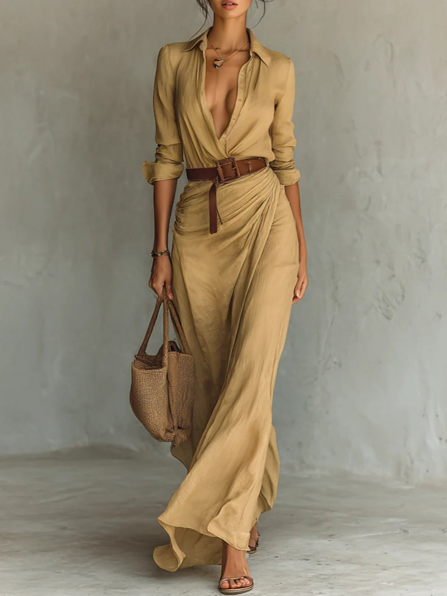 LUCHIA – WOMEN’S LONG BELTED DRESS