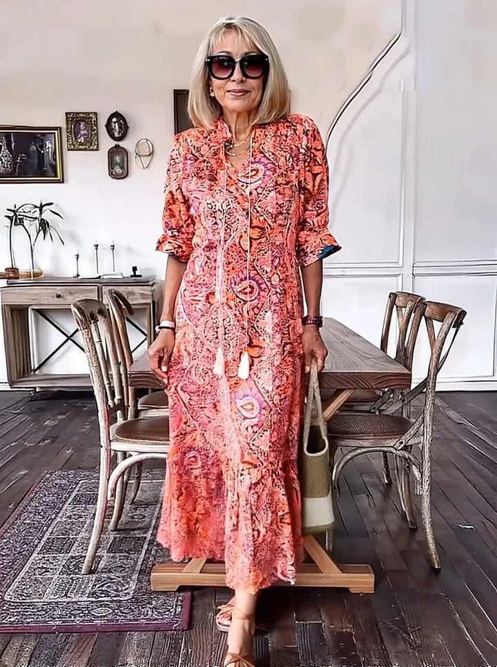 REVAYA – BOHEMIAN PAISLEY TASSEL TIE DRESS