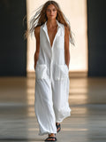 Zina | Women's Linen Wide Leg Jumpsuit