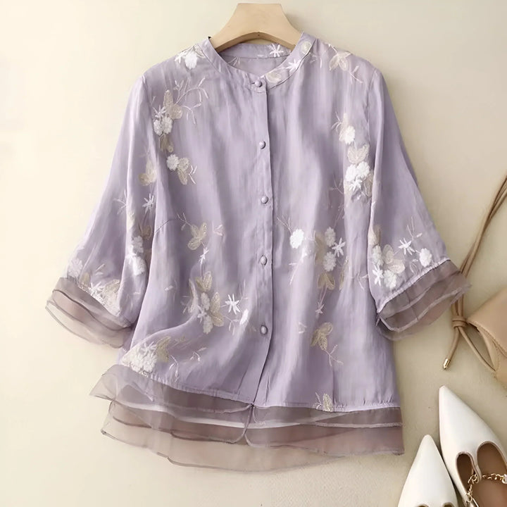Peyton - Cotton Top with Embroidered Flowers