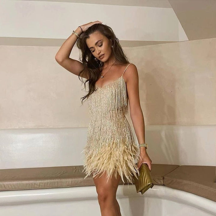 ALEXIS – MODERN FEATHERED PARTY DRESS FOR NIGHT OUT