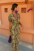 Thalindra | Women's Floral Puff Sleeve Midi Dress