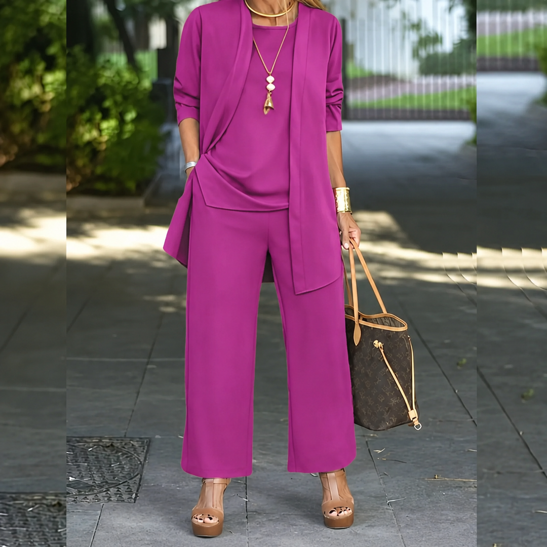 Women's Three-Piece Cardigan Pants Set – Purple