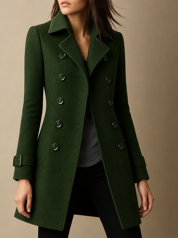 Women's Double-Breasted Wool-Blend Coat – Army Green