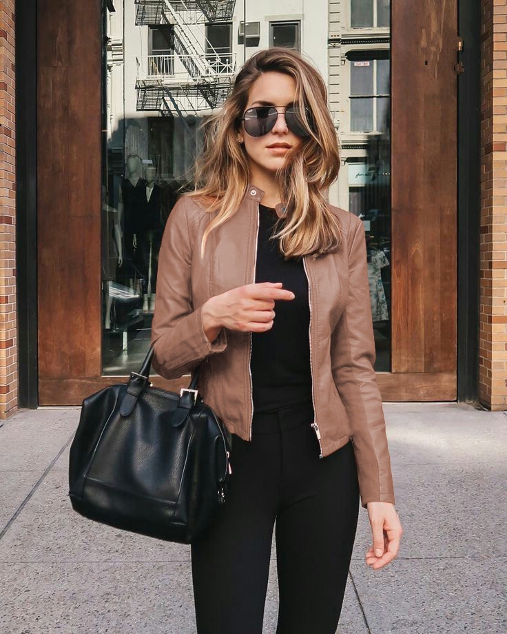 Women's Cropped Faux Leather Jacket – Brown