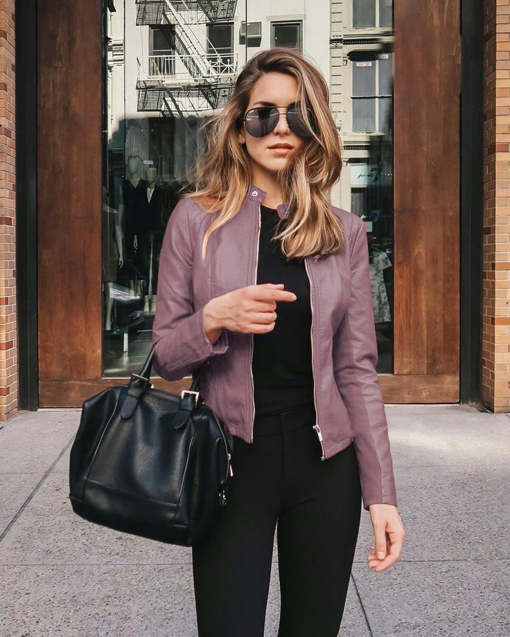 Women's Cropped Faux Leather Jacket – Purple