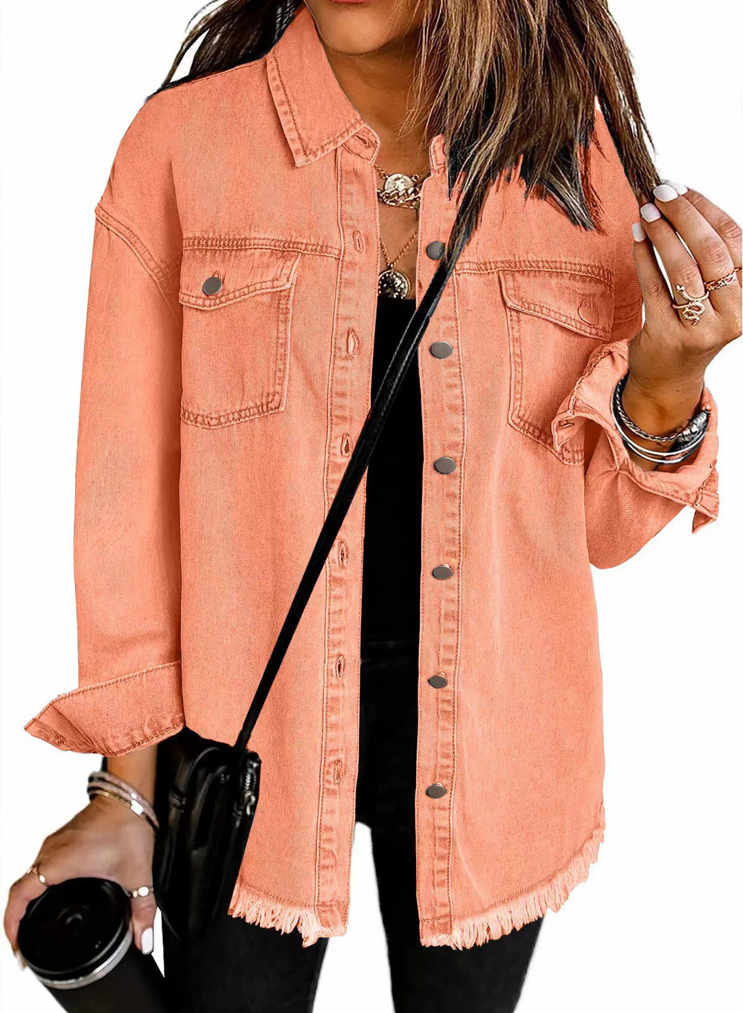 Women's Raw Hem Denim Jacket – Peach