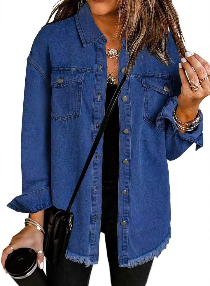 Women's Raw Hem Denim Jacket – Dark Blue
