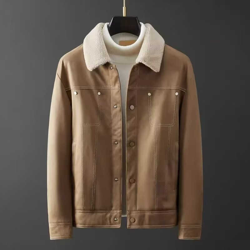 Men's Faux Suede Sherpa Trucker Jacket – Camel