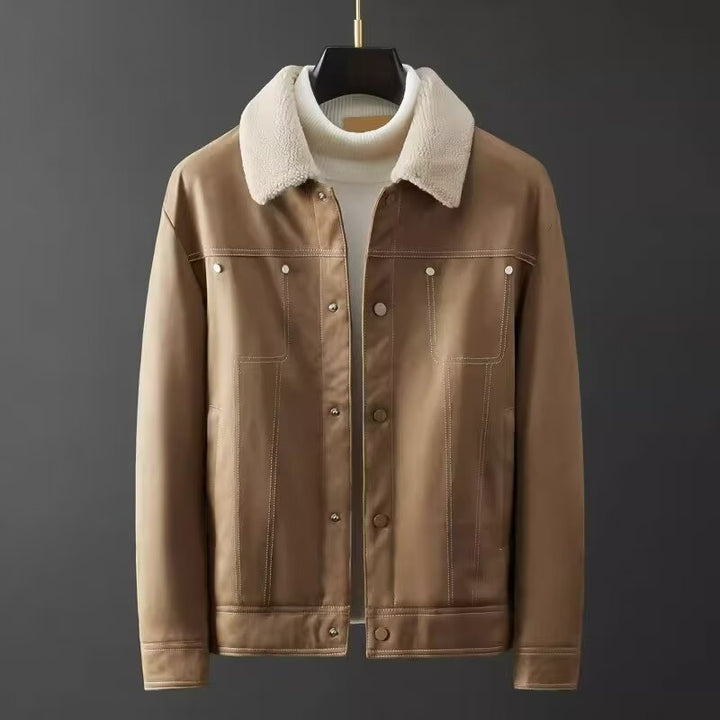 Men's Faux Suede Sherpa Trucker Jacket – Camel