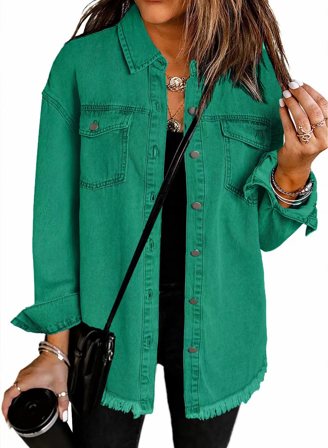 Women's Raw Hem Denim Jacket – Dark Green