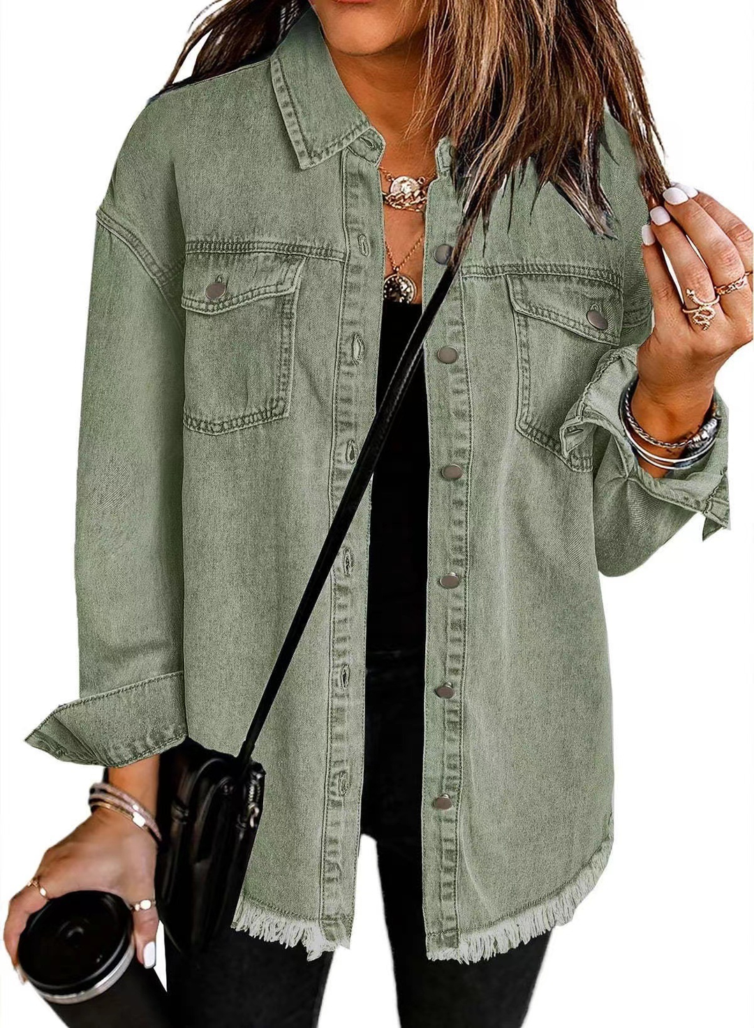 Women's Raw Hem Denim Jacket – Green