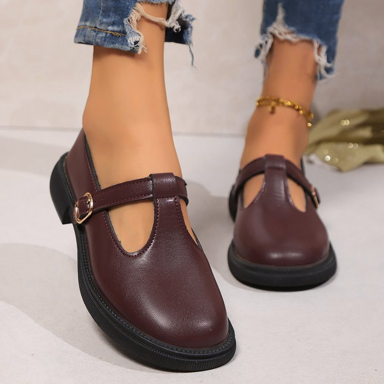 Women's Leather Wide Fit Mary Janes – Burgundy