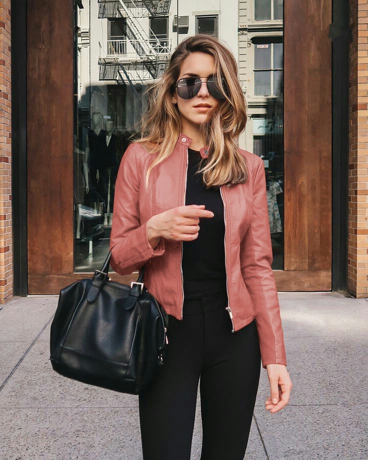 Women's Cropped Faux Leather Jacket – Pink