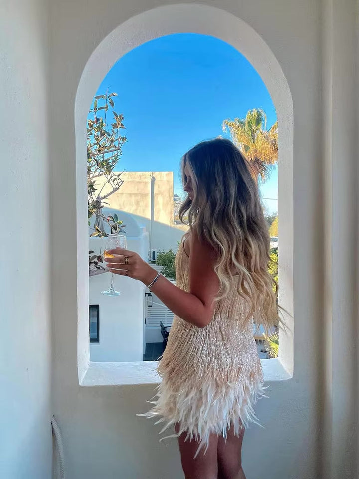ALEXIS – MODERN FEATHERED PARTY DRESS FOR NIGHT OUT