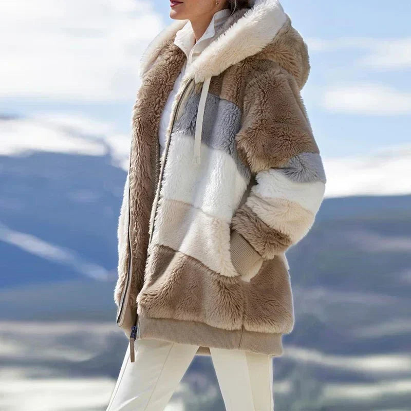 PlaidFusion - Women's Hooded Cashmere Coat